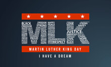 Typography Design With Words On The Text MLK In American Flag Colors On An Isolated Gradient Background