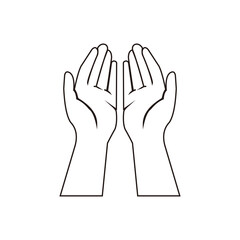 Gesture of the hands folded in prayer. Hands cupped together  symbol on white background