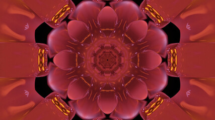 3D rendering of futuristic mandala patterns background in dark crimson color