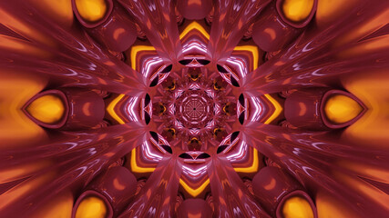 Wall Mural - 3d rendering of futuristic kaleidoscopic patterns background in dark crimson and yellow colors