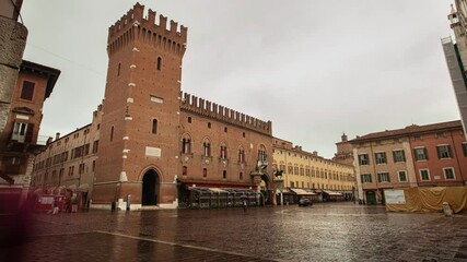 Canvas Print - FERRARA, ITALY - Jul 30, 2020: FERRARA, ITALY 30 JULY 2020: Time Lapse of the View of Piazza del Municipio in Ferrara in Italy