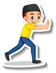 Poster - A muslim boy pushing pose cartoon character