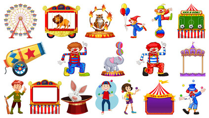Wall Mural - Set of circus characters and amusement park elements