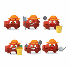 Wall Mural - Farmer red car gummy candy cute mascot character with fork