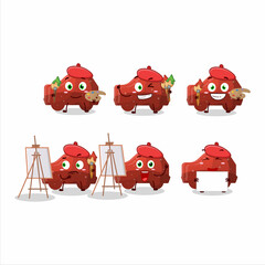 Wall Mural - Artistic Artist of red car gummy candy cartoon character painting with a brush