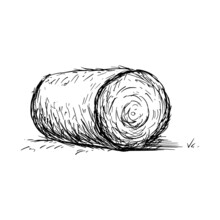 Hay Bale Farm Drawing Sketch. Hand Drawn Haystack. Isolated Vector Illustration.
