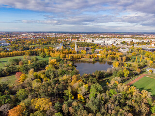 Sticker - autumn drone shot of the Rotehornpark in Magdeburg