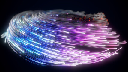 Poster - glowing glass trails. fiber optic technology concept with multiple lines. 3d illustration