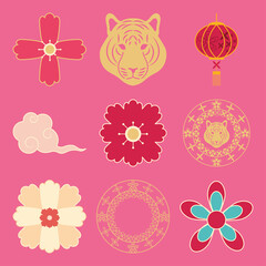 Poster - flowers and oriental icons