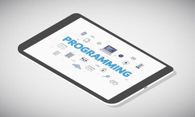 Wall Mural - programming technology concept on tablet screen with isometric 3d style