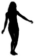 Silhouette of a young slender girl in mini, arms to the sides, hair develops, isolated on a transparent background