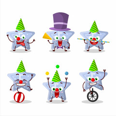 Sticker - Cartoon character of star blue gummy candy E with various circus shows