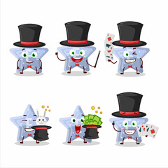 Sticker - A star blue gummy candy E Magician cartoon character perform on a stage