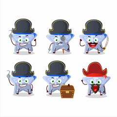 Sticker - Cartoon character of star blue gummy candy E with various pirates emoticons