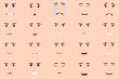 Cute character face creation kit with eye nose mouth with different facial expression and emotion