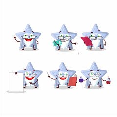 Wall Mural - Professor star blue gummy candy E academic cartoon character working on laboratory