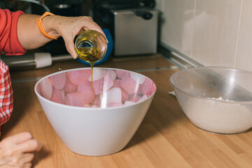 Poster - Woman preparing sponge cake.