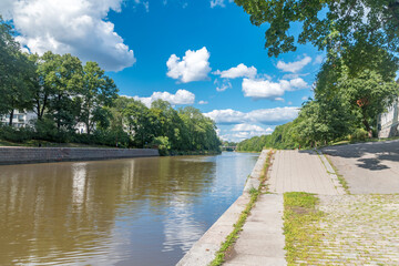 Poster - Summer view on Aura river in city center of Turku, Finland.