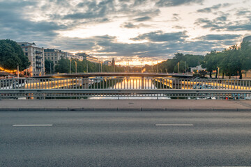 Poster - Sunrise on bridge over Aura (Aurajoki) river in Turku, Finland.