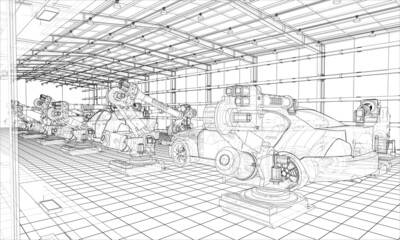 Wall Mural - Assembly of motor vehicle. 3d illustration