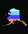 Crumpled Fabric Flag of Alaska USA Intro. Alaska Flag Video. American Flag. North America Flags, Realistic Animation 4K. Surface Texture. Background Fabric, Alaska US Blank Map Vector Template Black