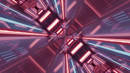 Poster - A 3D animation of futuristic kaleidoscope patterns in dark red and blue colors