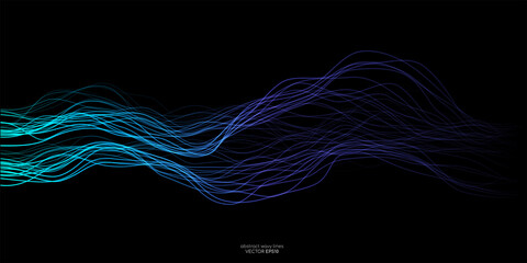 Wall Mural - abstract vector wave lines green and blue colors isolated on black background for design elements in