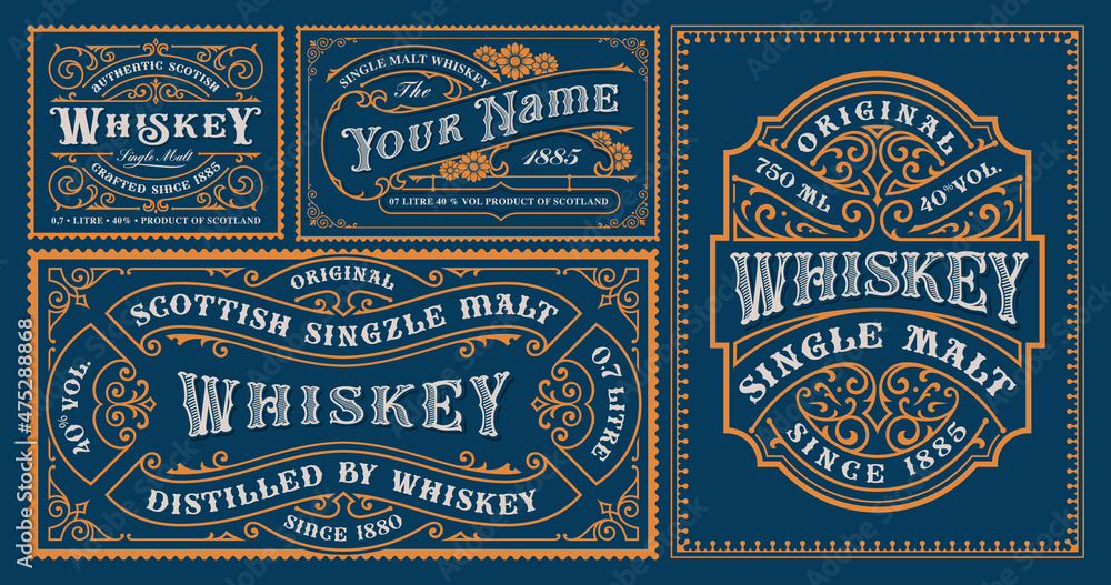 A set of vintage alcohol label templates for packaging and many other ...