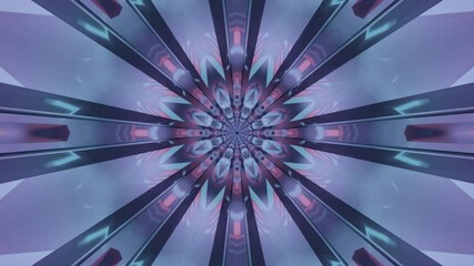 Canvas Print - A 3D animation of futuristic kaleidoscope patterns in vibrant light blue and purple colors