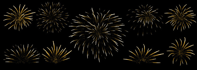 Beautiful fireworks with shining sparks, set. Vector illustration