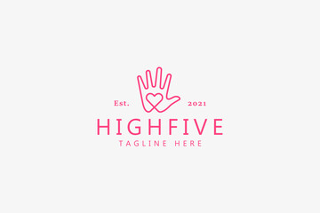 Highfive Gesture and Heart Love Shape Illustration Logo Concept. Unique Symbol of Education Children Activity. Romance and Care In February. Valentines Day Greeting Trending Icon.