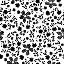 Vintage Pattern. Wonderful Black Flowers And Leaves. White Background. Seamless Vector Template For Design And Fashion Prints.