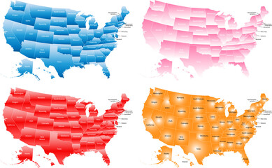 Colorful USA maps. Map vector