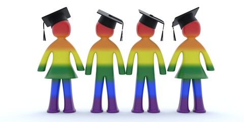 Wall Mural - LGBT University Alumnus. College, school graduate on white. Students graduation. 3d Illustration