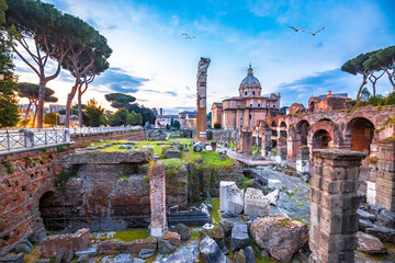 Wall Mural - Forum Romanum or Roman Forum dawn colorful view, eternal city of Rome spectacular ancient square view