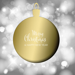 Wall Mural - christmas card on golden bauble decoration and blurred background