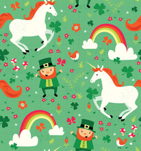 These Characters Have Traveled From Tir Na Nog To Wish You A Happy Saint Patrick's Day. This Pattern Is Vector Based And Repeats Seamlessly. It Would Be Perfect For A Surface Design Or Background. 
