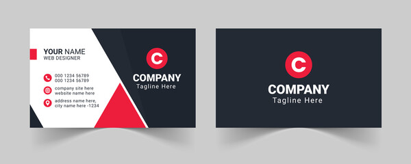 red modern business card design template, red corporate business card template, clean professional b