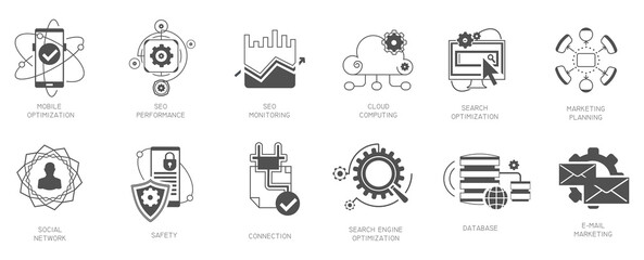 Seo internet marketing icons illustration