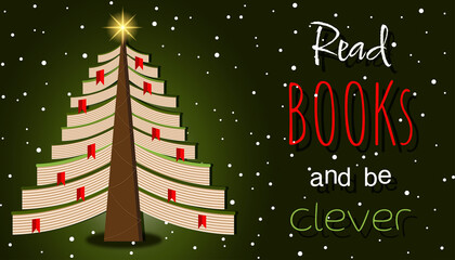 Wall Mural - books christmas tree gift present store shop read book and be clever sign text