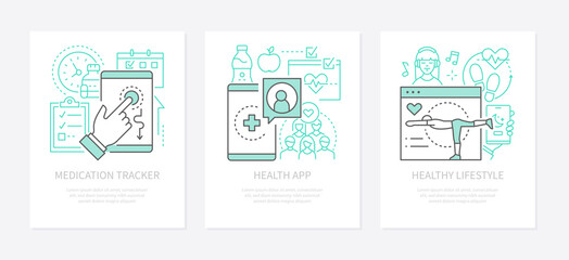 Wall Mural - Health app - modern line design style banners set