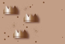 Three Gold Crowns For Traditional Three King's Day Of January 6, Holiday Background Vector Illustration