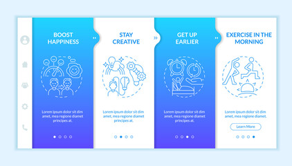 Wall Mural - How to live balanced life blue gradient onboarding template. Find harmony. Responsive mobile website with linear concept icons. Web page walkthrough 4 step screens. Lato-Bold, Regular fonts used