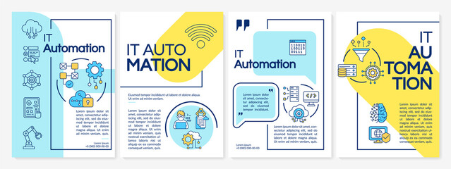 Wall Mural - it automation yellow, blue brochure template. computer program. booklet print design with linear ico