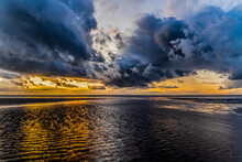 UK Weather:Sunset And Storm Clouds From Walney Island.