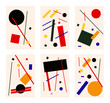 Six abstract suprematism compositions, vintage retro paintings in suprematism style
