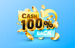 100 Cash back service, financial payment label. Vector
