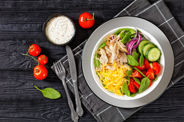 Wall Mural - Chicken Salad with fresh spinach, cucumber, cheese