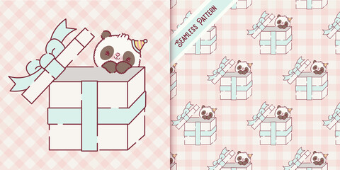  pattern with panda bear and gifts