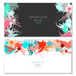 © HALINA YERMAKOVA - Splashes of paint. Blots. A set of two creative bright watercolor backgrounds. Banner, cover design. Artistic design in abstract style.
